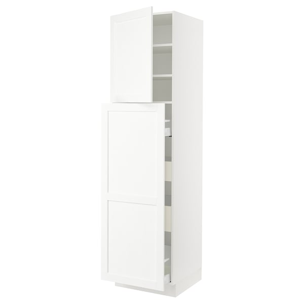 White kitchen cabinet with adjustable shelves and soft-closing doors.