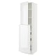 White high-gloss modern kitchen cabinet with adjustable shelves.