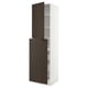 SEKTION white kitchen cabinet with dark brown wood doors, tall and narrow, with adjustable shelves.