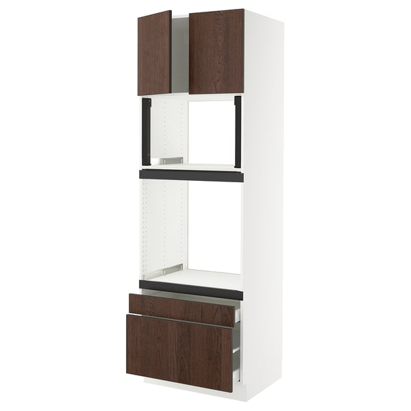 SEKTION kitchen cabinet, white & dark brown, wood & metal, shelves and drawers.