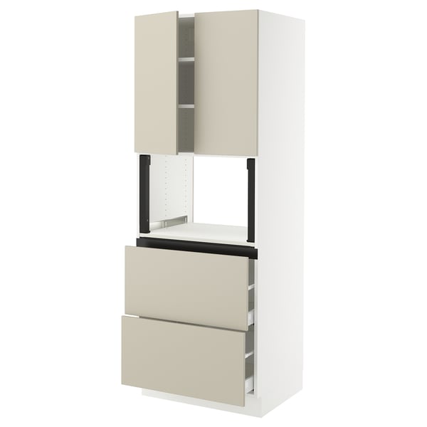 SEKTION kitchen unit, beige, sleek, modern. Drawers and cabinets. Clean, minimalist design.