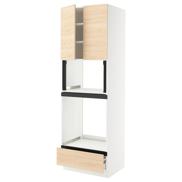 A light wood-colored ikea SEKTION kitchen cabinet unit with both shelves and drawers.