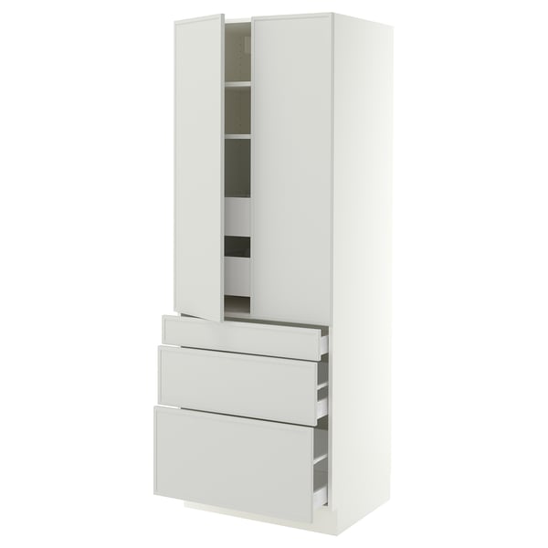 SEKTION / MAXIMERA High cab w 2 drs/3 fronts/5 drawers, white/Aspudden light gray, 30x24x80 "