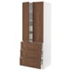 Walnut-colored cabinet with 3 wood drawers and 2 doors.