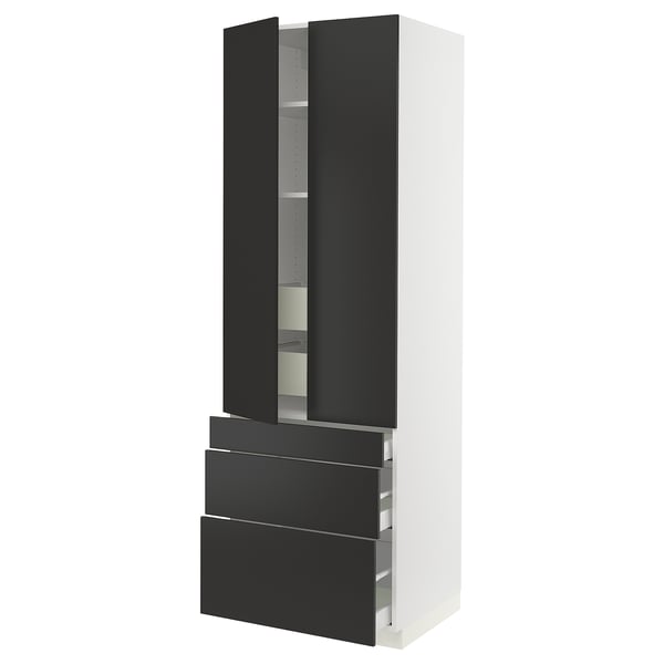 SEKTION kitchen unit: black & white, tall, modern with drawers & shelves.