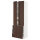 SEKTION kitchen unit: white frame & dark brown wood doors, 3 drawers, vertical.