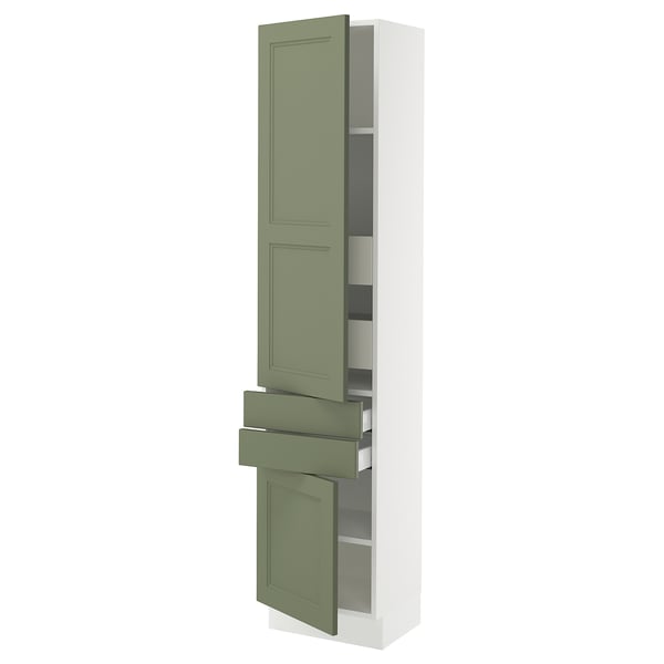 SEKTION kitchen cabinet in grey-green with adjustable shelves and drawers, modern design.