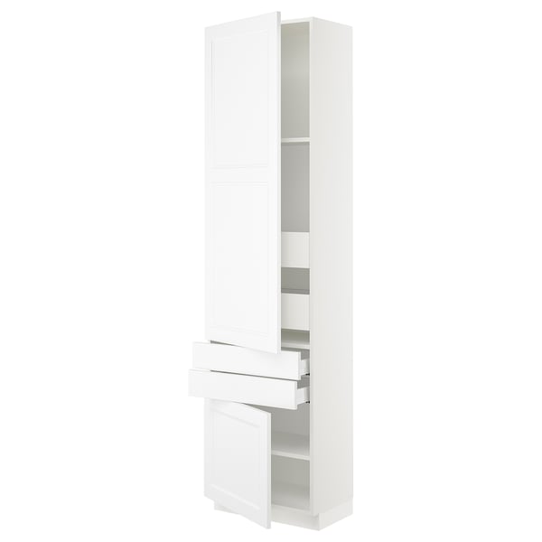 Modern white SEKTION kitchen cabinet with shelves and drawers, adjustable and smooth finish.