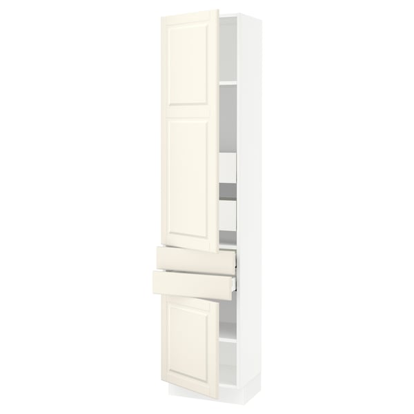 Ikea SEKTION off-white kitchen cabinet with drawers and shelves.
