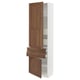 A tall white SEKTION kitchen cabinet with wood-grained doors and drawers, some open to reveal shelves and drawers.