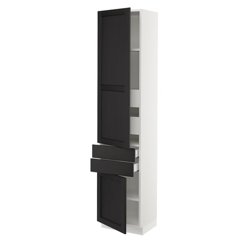 White SEKTION cabinet with dark stained doors, bevelled edges, soft-close drawers.