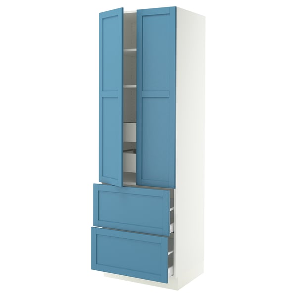 SEKTION / MAXIMERA High cab w 2drs/2 fronts/4 drawers, white/Lerhyttan blue, 30x24x90 "