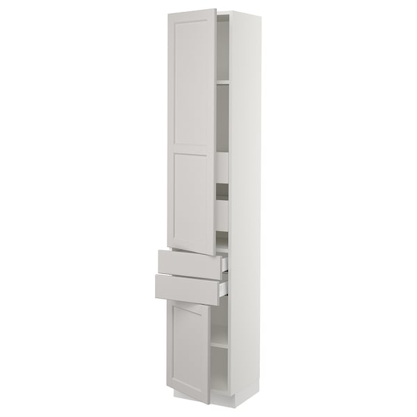 SEKTION kitchen unit, light grey, with two drawers and two cabinets, tall, white design.
