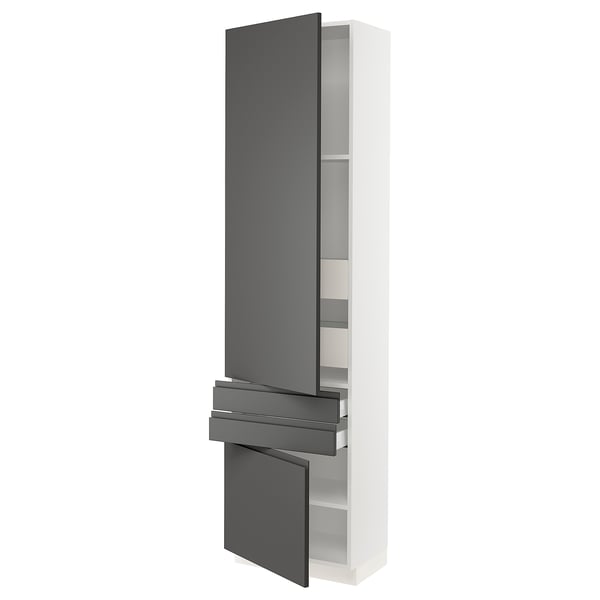 SEKTION kitchen cabinet in dark grey with integrated handles and adjustable shelves.