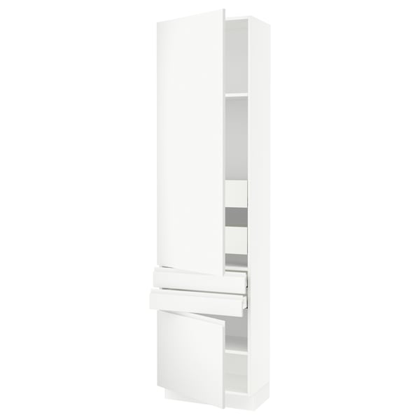 White SEKTION cabinet, modern minimalist design, matte white finish, adjustable shelves, integrated handle.