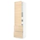 SEKTION kitchen unit with light ash wood effect doors and drawers. Tall and slim, white frame.