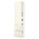 Off-white kitchen cabinet, SEKTION series, with bevelled edges, adjustable shelves, and medium drawers, standing tall against a white background.