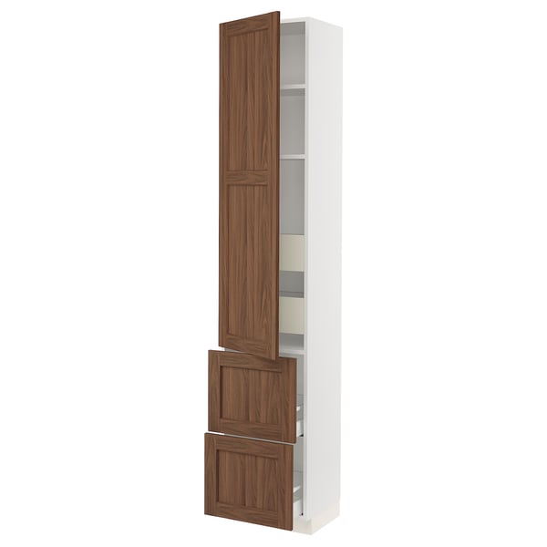 SEKTION kitchen cabinet with walnut front, adjustable shelves, and soft-close hinges.