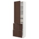 An ikea SEKTION kitchen cabinet with dark brown sinarp wood fronts and white frame.