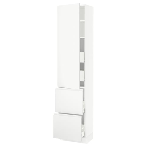 SEKTION white tall kitchen cabinet, modern minimalist design with integrated handles and adjustable shelves.