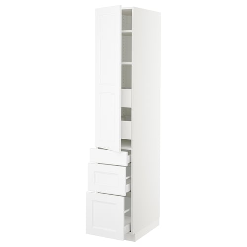 White SEKTION kitchen cabinet with shelves and drawers, modern design.
