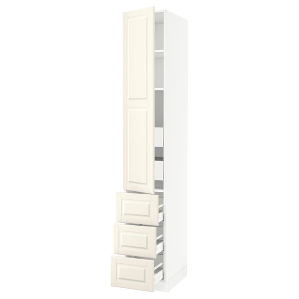 SEKTION kitchen cabinet, off-white, with pull-out shelves and drawers, sleek design.