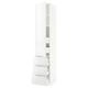 A white SEKTION high cabinet with drawers and shelves. Modern, glossy design with sleek lines, suitable for kitchens.