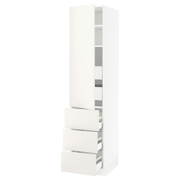 A white SEKTION kitchen cabinet with sleek, modern design featuring doors and drawers with smooth lines.