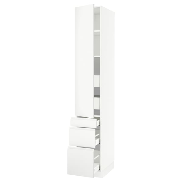 White high cabinet, SEKTION model with integrated drawers and sleek design.