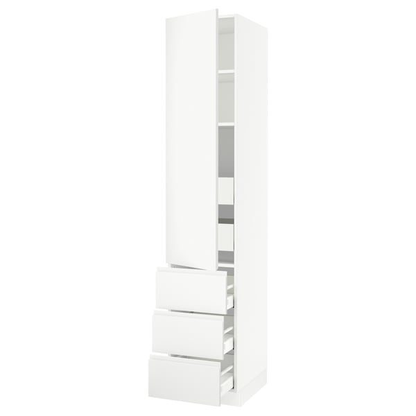SEKTION white kitchen cabinet with drawers and shelves, minimalist design.