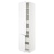 White SEKTION kitchen cabinet with glass doors and adjustable shelves.