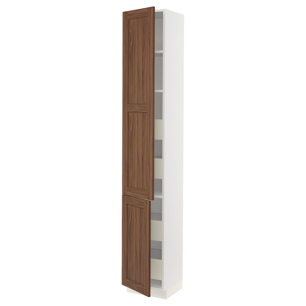 SEKTION kitchen unit in walnut brown with adjustable shelves.
