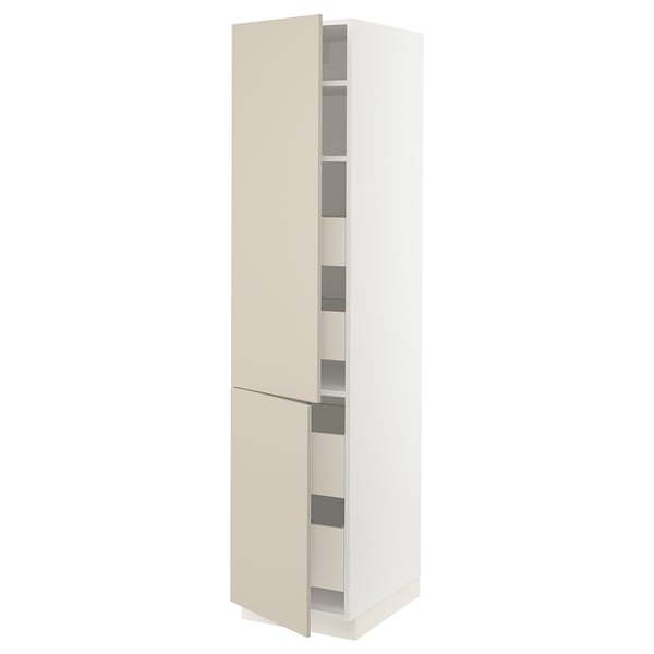 Beige SEKTION cabinet with adjustable shelves, smooth finish.