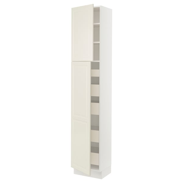 White SEKTION kitchen cabinet in classic design with 4 shelves.
