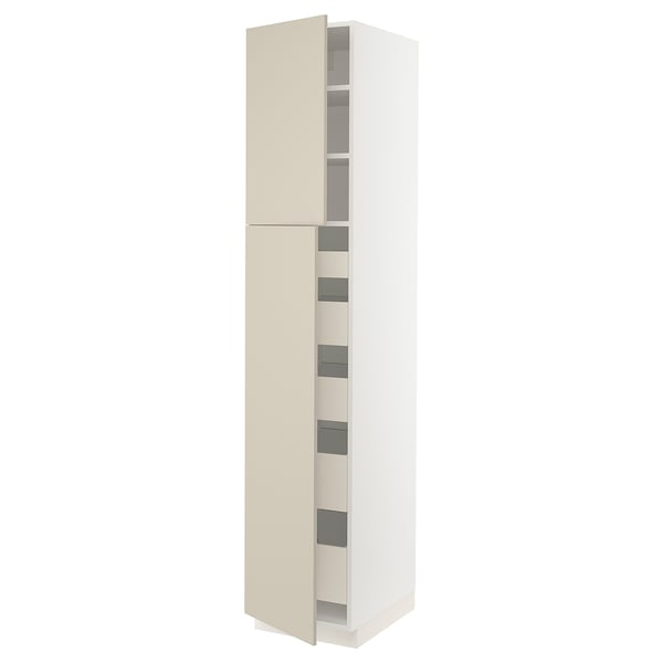 Ikea SEKTION white cabinet, beige door, tall & slim, adjustable shelves.