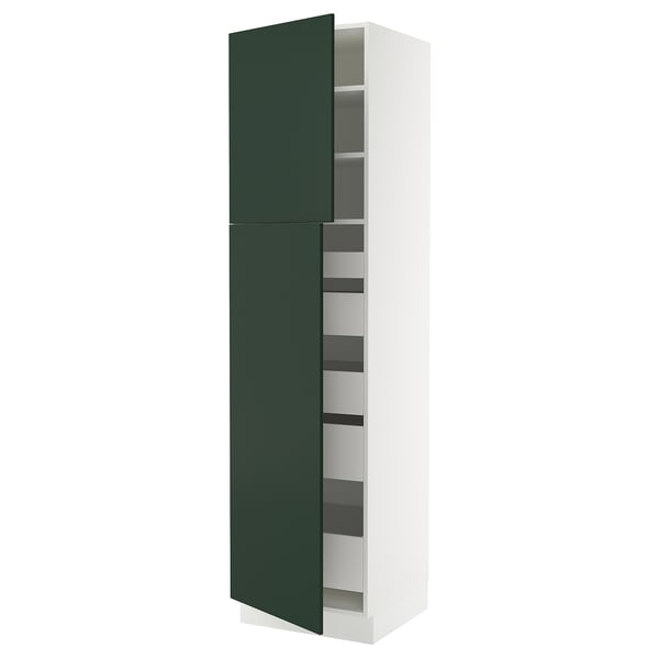 SEKTION white cabinet with dark green door, adjustable shelves, smooth-closing hinge.