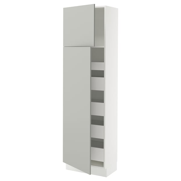 SEKTION light grey kitchen cabinet, sleek and modern, open rectangle shelves.