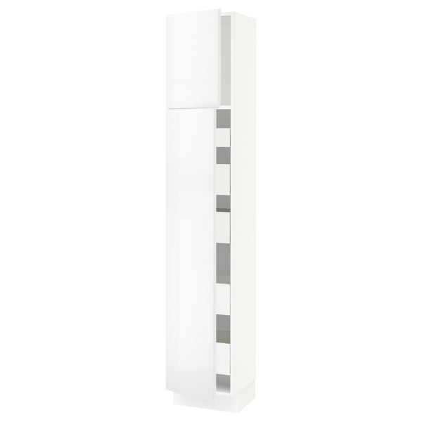 White SEKTION kitchen cabinet with modern, glossy design and multiple compartments.