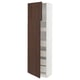 SEKTION kitchen cabinet, tall, narrow, 2 dark wood doors, shelves.