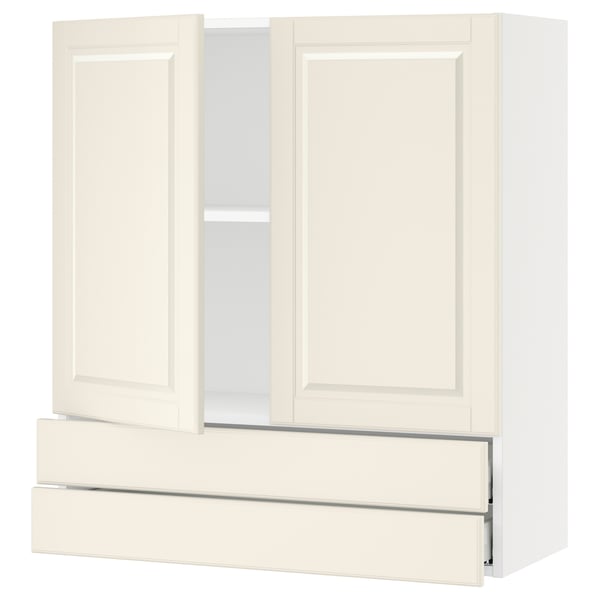 SEKTION white off-kitchen unit, wooden, rectangular, bevelled doors, two drawers.