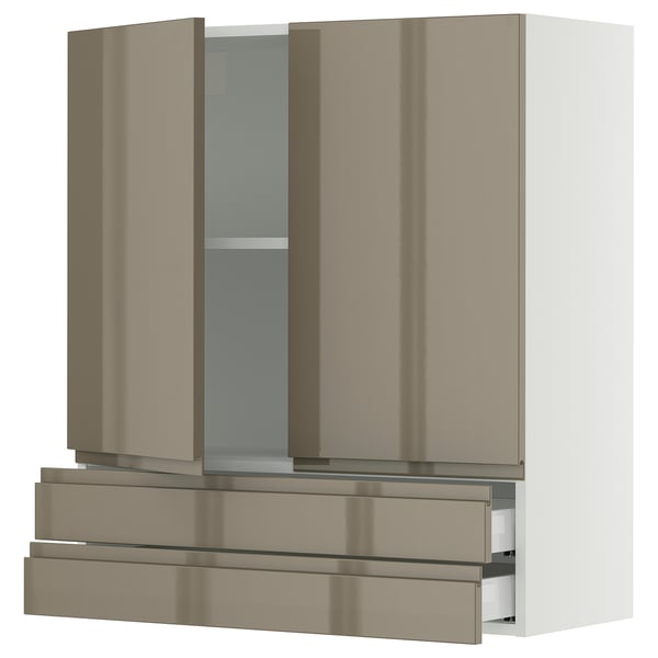 SEKTION kitchen cabinet with high-gloss dark grey-brown handles, sleek design.