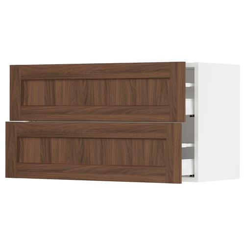 SEKTION kitchen cabinet in walnut brown with two drawers.