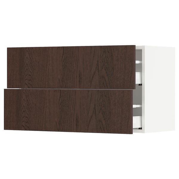 SEKTION kitchen cabinet set with dark brown drawers, smooth wooden fronts.