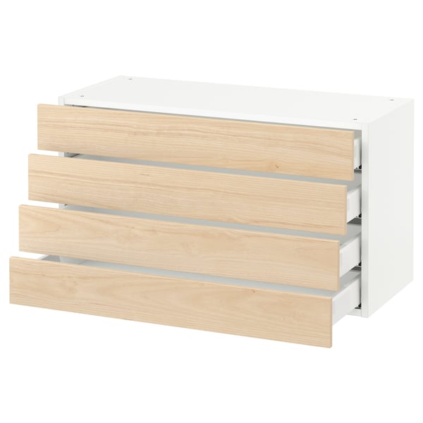 SEKTION kitchen drawer unit, light ash wood, white frame, three drawers.
