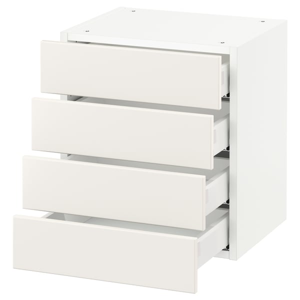 A white SEKTION kitchen cabinet with four smooth-running drawers. The modern design includes full-extension drawers for easy access.