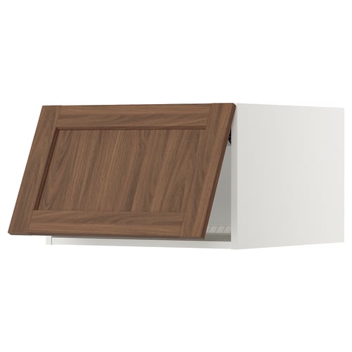 SEKTION kitchen cabinet with walnut-look door, white base, rectangular shape.