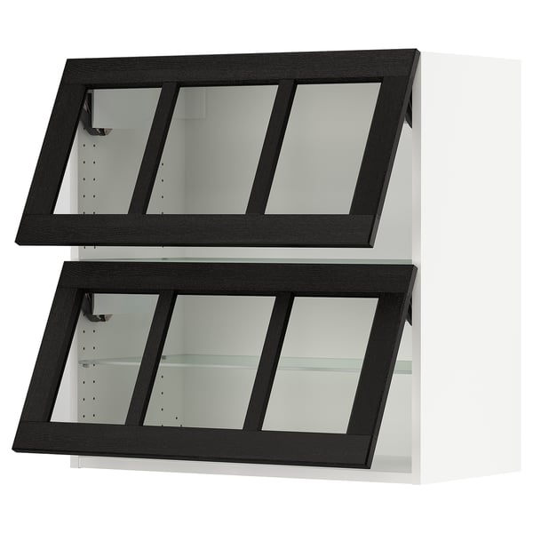 A black stained ash SEKTION wall cabinet with glass doors in a traditional design.