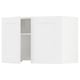 White SEKTION kitchen cabinet with one open door revealing shelves.