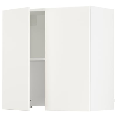 White SEKTION kitchen cabinet with one open door, sleek minimalist design.
