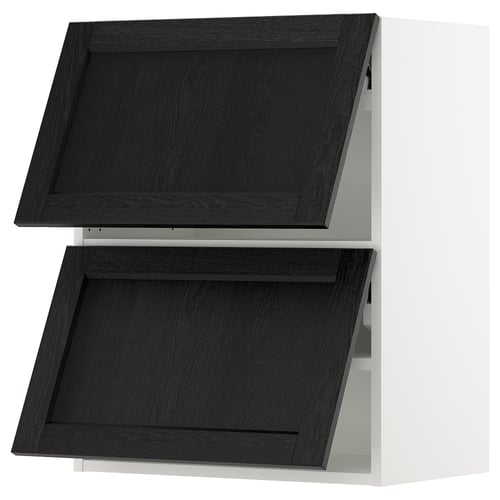Kitchen cabinet, black, wood, rectangular, two shelves, modern design.